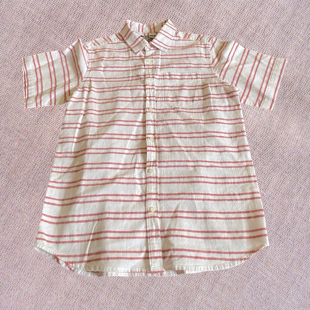 Youth First Wave Button Down Shirt size 14 16 White Red striped linen cotton
